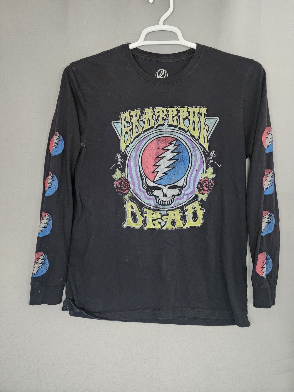 Grateful Dead Black Long Sleeve Tee with Multicolor Steal Your Face Graphic